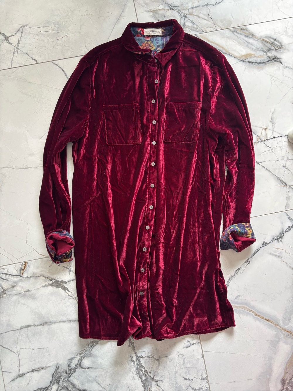 Natural Life Burgundy Velvet Whimsigoth Button Shirt Dress